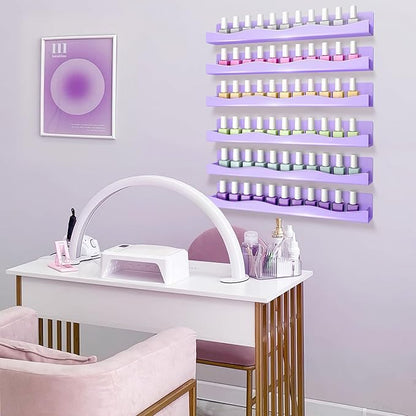 6 Pack Nail Polish Wall Mounted Shelf,15 Inch Nail Polish Floating Shelves for 66-90 Bottles Multi-Purpose,Ideal Gift, Great Display for Salons Retailers,Purple
