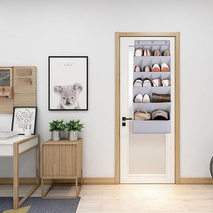 over the Door Shoe Organizer, Hanging Shoe Organizer with 15 Large Deep Pockets, Narrow Shoe Rack for Door Hanging Boots Storage, Dorm Room Essentials, Grey 11 Grid