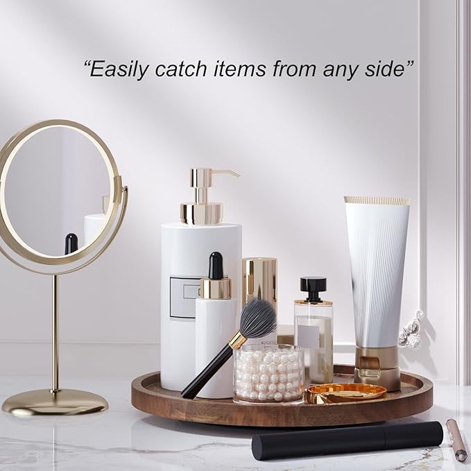 VERTORGAN Lazy Susan Organizer for Kitchen, Acacia Wood Turntable for Cabinet, Pantry, Table, Countertop, Vanity, Spice Rack（Medium）