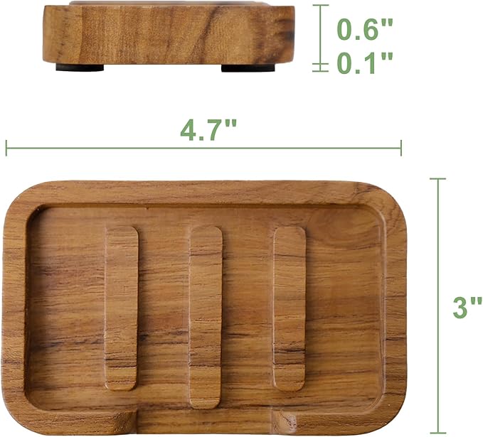 Self Draining Soap Dish by HTB,Teak Wood Soap Holder,Sponge Holder for Kitchen,Soap Saver for Shower, Bathroom, Sink, Kitchen and Countertop
