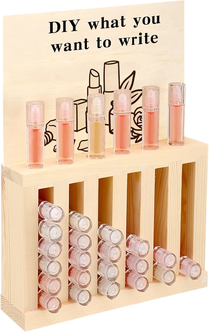 Yalikop 6 Slot Wooden Lipsticks Holder with DIY Wood Cardboard 0.7 Inch Lip Balm Tube Holder Lip Gloss Organizer Display Wood Lipsticks Tube Tower Organizer for Market Craft Booth Room Display