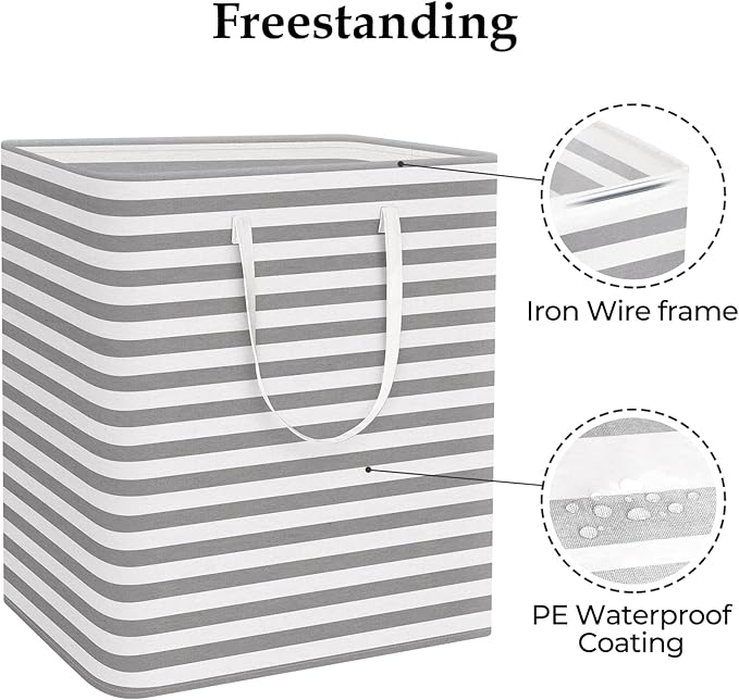 StorageRight Laundry Basket Hamper Large Collapsible Laundry Hamper with Easy Carry Handles，Freestanding Clothes Hampers for Laundry, Bedroom, Dorm, Clothes, Towels, 100L, Grey