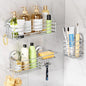 LEVERLOC Shower Caddy Suction Cup, 3 Pack Heavy Duty Bathroom Organizer for Inside Shower with Hooks & Soap Holder, Removable Bathroom Organizer, Rustproof Silver Holder Storage Storage,Silver