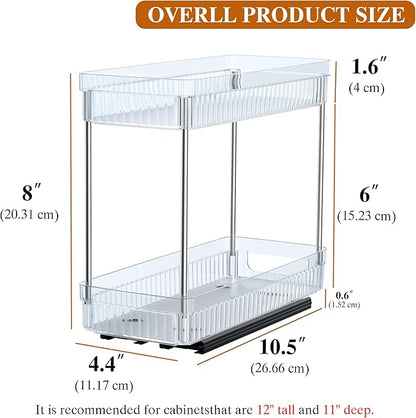 DABIGE 3 Pack Pull Out Spice Rack Organizer for Cabinet, 2 Tier Slide Out Spice Racks Organizer, Spice Cabinet Organizers, Cabinet Size Need:12'' High x 11'' Deep x 5'' Wide, Clear Acrylic