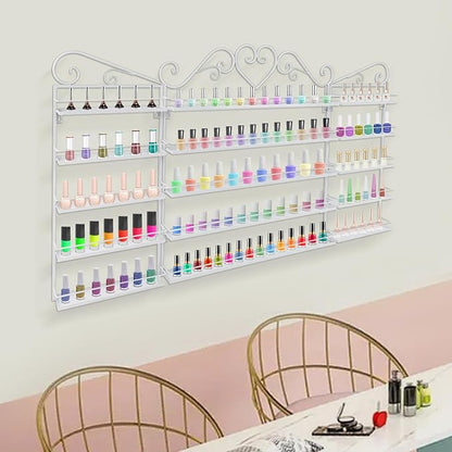 5 Tiers Wall-Mounted Nail Polish Storage Racks Metal Nail Polish Holder Cosmetic Display Case Lipstick Perfume Wall-Mounted Shelf for Home Spa Nail Salon Shop