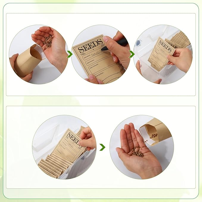 Plastic Clear Seed Storage Organizer Box with Handle, 1 Seed Saving Packet Container Box with 200 Envelopes and 50 Stickers for Plant Flower Vegetable Garden Lover Gifts