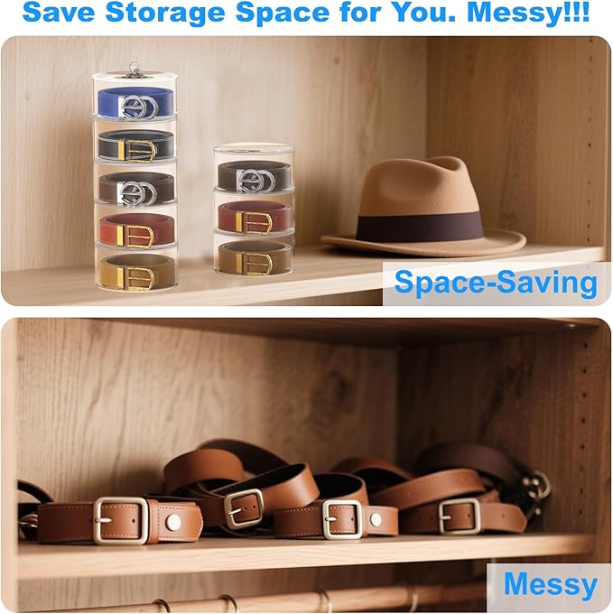 Belt Organizer, 5-Tier Acrylic Belt Storage & Holder for Closet - Clear Jewelry Organizer Case, Space Saving Display for Belts, Ties