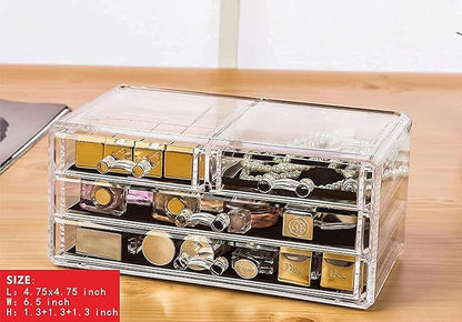 Cq acrylic 3 Pack Clear Makeup Organizer for Vanity,Countertop,Stackable 8 Drawers Cosmetic Storage for Hair Clip,Jewelry,Lipstick,Makeup Brush,Beauty Product Desk and Bathroom Skincare Organizers