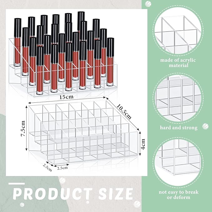 Macarrie 4 Pieces Lipstick Holder Organizer 24 Slot Acrylic Lipstick Makeup Organizer Case Display Stand Storage Box for Lipsticks Lipgloss Brushes Cosmetics