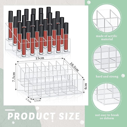 Macarrie 4 Pieces Lipstick Holder Organizer 24 Slot Acrylic Lipstick Makeup Organizer Case Display Stand Storage Box for Lipsticks Lipgloss Brushes Cosmetics