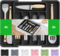 SpaceHacks Silverware Organizer，Adjustable & Expandable Utensil Drawer Organizer, BPA Free Utensil Holder, Cutlery Tray for Forks, Spoons, Knives in Kitchen, Medium, Black