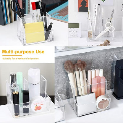 Cerpourt Clear Acrylic Makeup Brush Organizer,Multi-Purpose Cosmetic Brushes Storage Holder with 3 Slots,Pencil Pen Holder for Desk,Desk Organizer and Accessories for Vanity