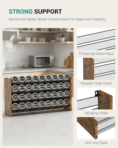 NESAPTO Spice Rack Organizer with 36 Glass Spice Jars, Wood 4-Tier Seasoning Organizer with Labels for Cabinet, Pantry, Countertop or Wall Mount, Chalk Marker and Funnel Set, 17.2" W × 9.4" H