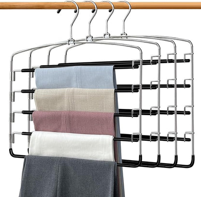 Pants Hangers 4 Pieces,5 Tier Closet Organizers and Storage Clothes Hanger,Hangers Space Saving with Swing Arm,Multiple Metal Hanger Clothes Organization for Pants Trousers Jeans Leggings Slacks