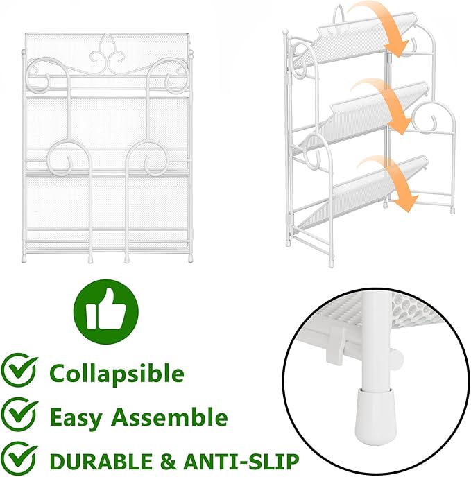 YIUKEA Bathroom Counter Organizer - Spice Rack Countertop 3 Tier Counter Shelf Organizer for Bathroom Kitchen Bedroom Foldable White