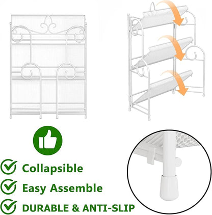 YIUKEA Bathroom Counter Organizer - Spice Rack Countertop 3 Tier Counter Shelf Organizer for Bathroom Kitchen Bedroom Foldable White