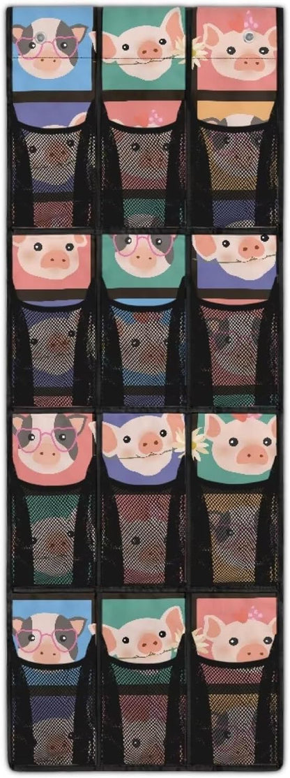 Funny Pig 12 Pockets Over the Door Shoe Organizer,Hanging Shoe Organizer for Door with 12 Mesh Pockets, Large Capacity Shoe Hanging Storage Bag,Headphone Storage Classroom