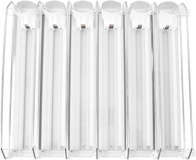 Drink for Fridge Slide Rail Can Dispenser Holds 6 Rows of Soda Beer Beverages Easy Loading System with Dampener Glide for Stable Push No Tools Assembly