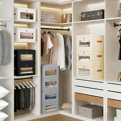 DIMJ Storage Bins with Lids - 6 Pack Fabric Closet Organizer with Window & Handles, Collapsible Decorative Storage Boxes for Shelves Under Bed, Books Clothes Blankets Sweaters Organization