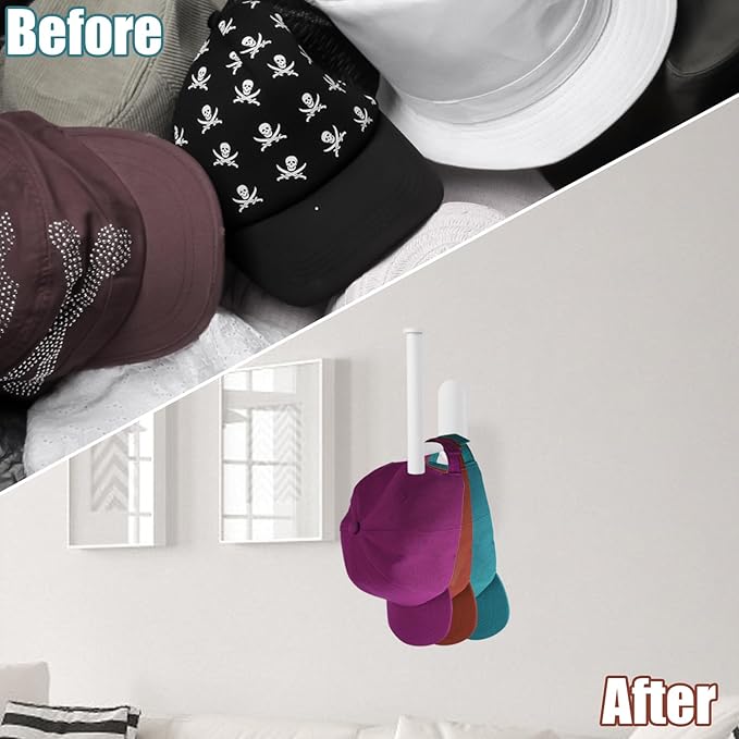 PEUTIER 2pcs Hat Racks for Baseball Caps, No Drill Hat Hooks for Wall Stainless Steel Hat Storage Organizer Self-Adhesive Hat Hanger for Door Bedroom Closet (White)