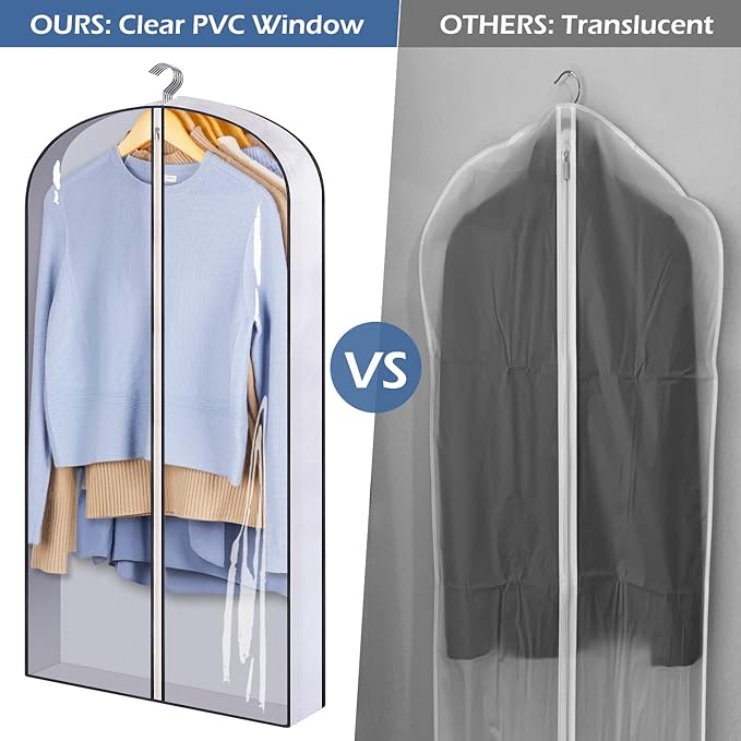 SLEEPING LAMB 40" Clear Garment Bags for Hanging Clothes Storage 4" Gusseted Suit Bags for Closet Storage Coat Cover for Shirts, Sweaters, Jackets (5 Packs)