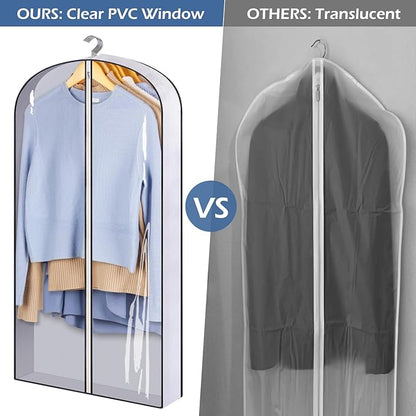 SLEEPING LAMB 40" Clear Garment Bags for Hanging Clothes Storage 4" Gusseted Suit Bags for Closet Storage Coat Cover for Shirts, Sweaters, Jackets (5 Packs)