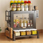Home Furnishing Seasoning Bottle Storage Box Spice Rack Kitchen Countertop Storage Cabinet Pantry Sideboard Freestanding Counter Storage Organizer for Kitchen Living Room(Black,41cm)