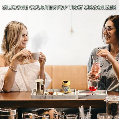 BBK Bathroom Vanity Tray - 2 Pack (7.8" and 11.8") Silicone Bathroom Trays for Counter, Perfume Key Trinket Ring Tray, Decor Soap Dispenser Countertop Tray for Kitchen Sink Organization (Marble Gray)