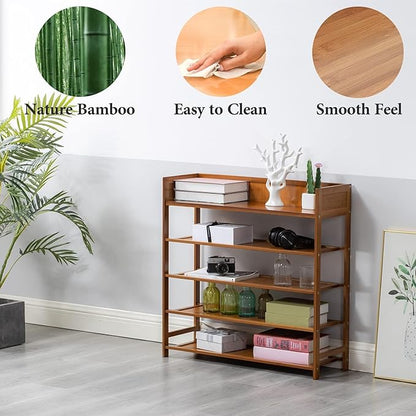 SOBIBO Bamboo Shoe Rack Organizer, 5 Tier Shoe Shelf Storage Organizer, for Entryway, Hallway, and Closet (Brown-39)