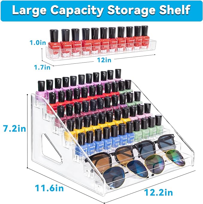 Pero Pero Nail Polish Organizer Acrylic Display Rack for Nail Polish Holder Sunglasses Organizer Essential Oils Holder Clear Eyeglasses Display Case Makeup Organizer
