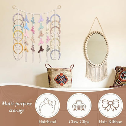 SNOWSTAR Macrame Hair Claw Clip Organizer,Hanging Headband Holder and Storage for Women Girls,Headbands Organizer Hanger Home Decor for Wall,Door,Close