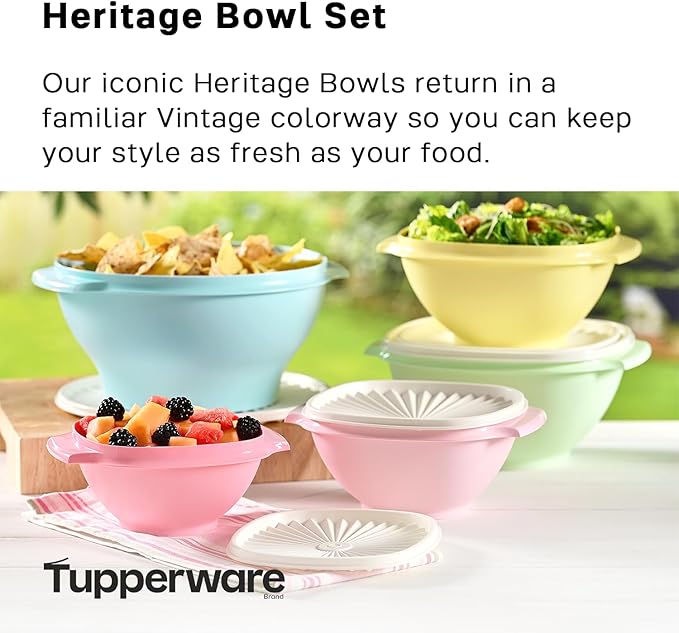 Tupperware Heritage Collection, 10 Piece Food Storage Container Set in Vintage Colors, Dishwasher Safe and BPA Free (5 Bowls, 5 Lids)