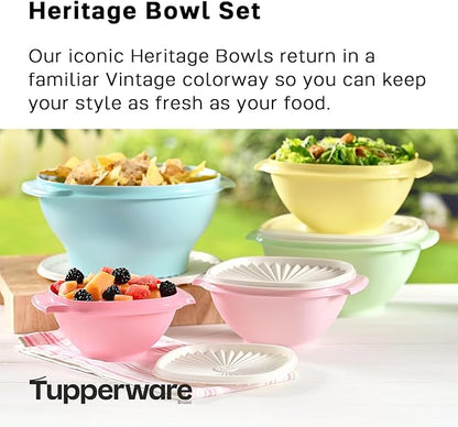 Tupperware Heritage Collection, 10 Piece Food Storage Container Set in Vintage Colors, Dishwasher Safe and BPA Free (5 Bowls, 5 Lids)