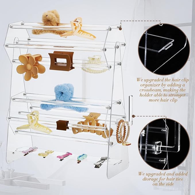 Lineshading 2-tier Acrylic Claw Clip Holder 360 Degree Rotating Claw Clip Organizer Hair Accessories Organizer Storage Display Clear Stand for Women Vanity Dressing Table(Hexagonal Style)