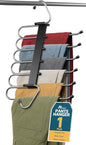 Black Space Saving Pants Hangers 1 Pack, 6 Layer Jeans Hangers & Closet Organizer for Jeans, Scarves, Skirts, Multi-Layer Hanger with Anti-Slip Coating & Stopper, Heavy-Duty S-Type Stainless Steel