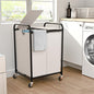 120L (31.7 Gal) Laundry Sorter 2 Section, Rolling Laundry Basket with Lockable Wheels and Lid, Laundry Hamper with 2 Separated Removable Bags Dirty Clothes Hamper for Laundry Room Organizer, White
