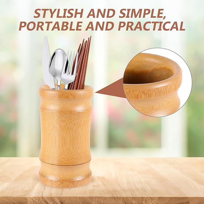 DOITOOL Bamboo Chopsticks Holder 6.29X3.54X3.54In Kitchen Utensil Organizer Cup Flatware Storage Canister for Home Restaurant and Food Service
