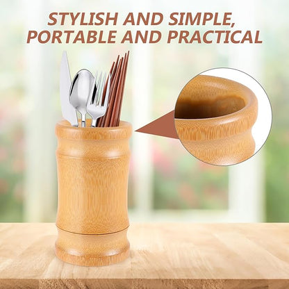 DOITOOL Bamboo Chopsticks Holder 6.29X3.54X3.54In Kitchen Utensil Organizer Cup Flatware Storage Canister for Home Restaurant and Food Service