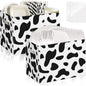2PCS Cow Print Utensil Holder Paper Utensil Caddy for Cow Birthday Party Decorations Disposable Cutlery Holder with Handles Cutlery Caddy for Farm Animal Party Supplies Black and White Snack Box