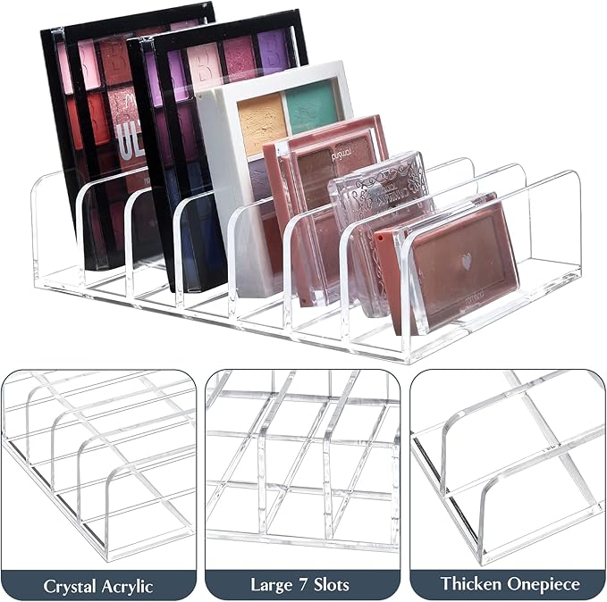TUZAZO 2 Pack Acrylic Eyeshadow Palette Makeup Organizer - 7-Section Makeup Palette Organizer - Cosmetics Display Storage Holder for Eyeshadow Palettes Blush Contour Kits Sunglasses