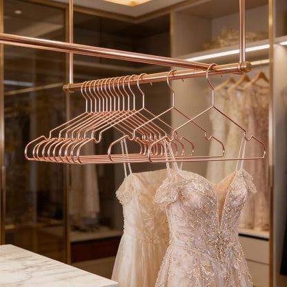 Rose Gold Adult Metal Wire Clothes Hangers, 16.5" Metal Hangers for Clothes Strong Hangers, 60 Pack Space Saving for Coat Suit Bridal Boutique Dress Closet Dorm Clothing Rack