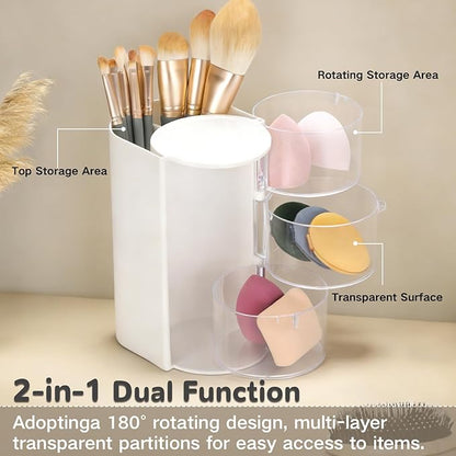 Rotating Hair Accessory Organizer, 3-Tier Transparent Storage Container with Makeup Brush Holder, Hair Clip and Jewelry Display Stand, Office organizer