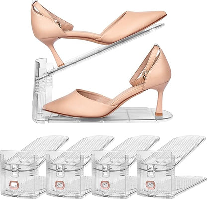 Yes!Fresh Shoe Slots Organizer, Adjustable Shoe Rack Stacker Storage Space Saver, Three Deck Shoe Rack Holder for Closet Organization (Clear, 4 Pack)