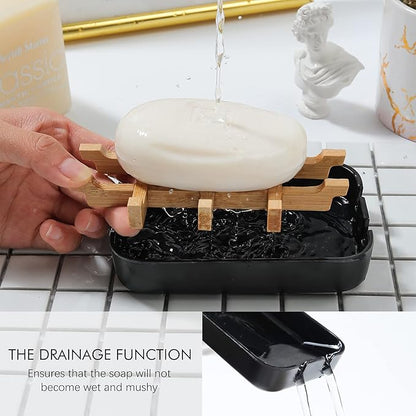Soap Dishes for Bar Soap,2 Pack Environmentally-Friendly Bathroom Soap Dishes (Removable),2Pcs/Set Bamboo Soap Dishes Holder,Black