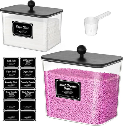Lifewit Laundry Pods Container with Lid, Dryer Sheet Holder, Room Organization Storage for Coffee Pods Kcup Washing Powder, Scent Booster Beads, 2600 +2000ml/0.53+0.7gal，Black,2 Pcs