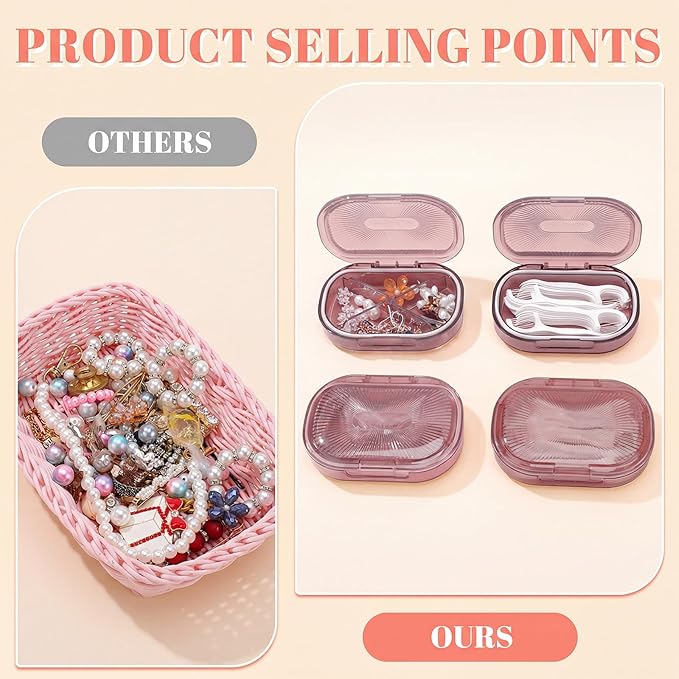4 Pcs Qtip Holder Pink Hair Tie organizer Small Container Portable Travel Qtips Case Cotton Swab Holder Flosser Dispenser 3.94 x 2.76 Inch