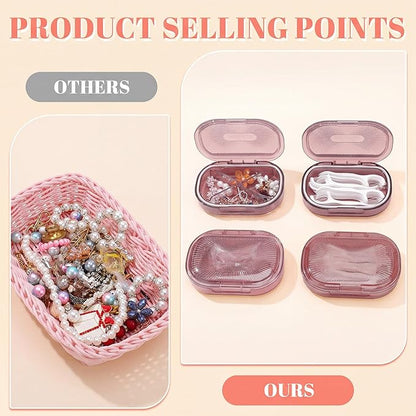 4 Pcs Qtip Holder Pink Hair Tie organizer Small Container Portable Travel Qtips Case Cotton Swab Holder Flosser Dispenser 3.94 x 2.76 Inch