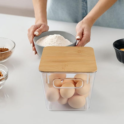 Qilinba 3 PACK Coffee Pod Holder K Cup Organizer Large Capacity Clear Storage Container Bins with Bamboo Lids for Coffee Bar Organization and Storage