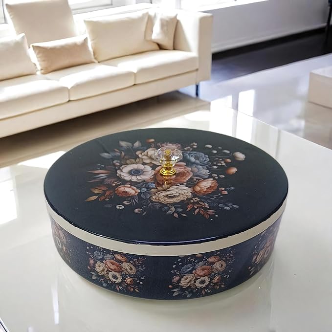Floral Iron Spice Box For Kitchen | Detachable Containers Iron Masala Box For Kitchen (Navy Blue)