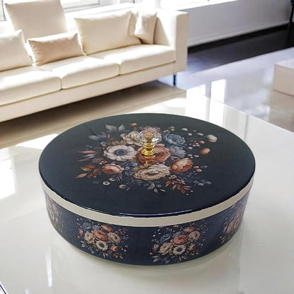Floral Iron Spice Box For Kitchen | Detachable Containers Iron Masala Box For Kitchen (Navy Blue)